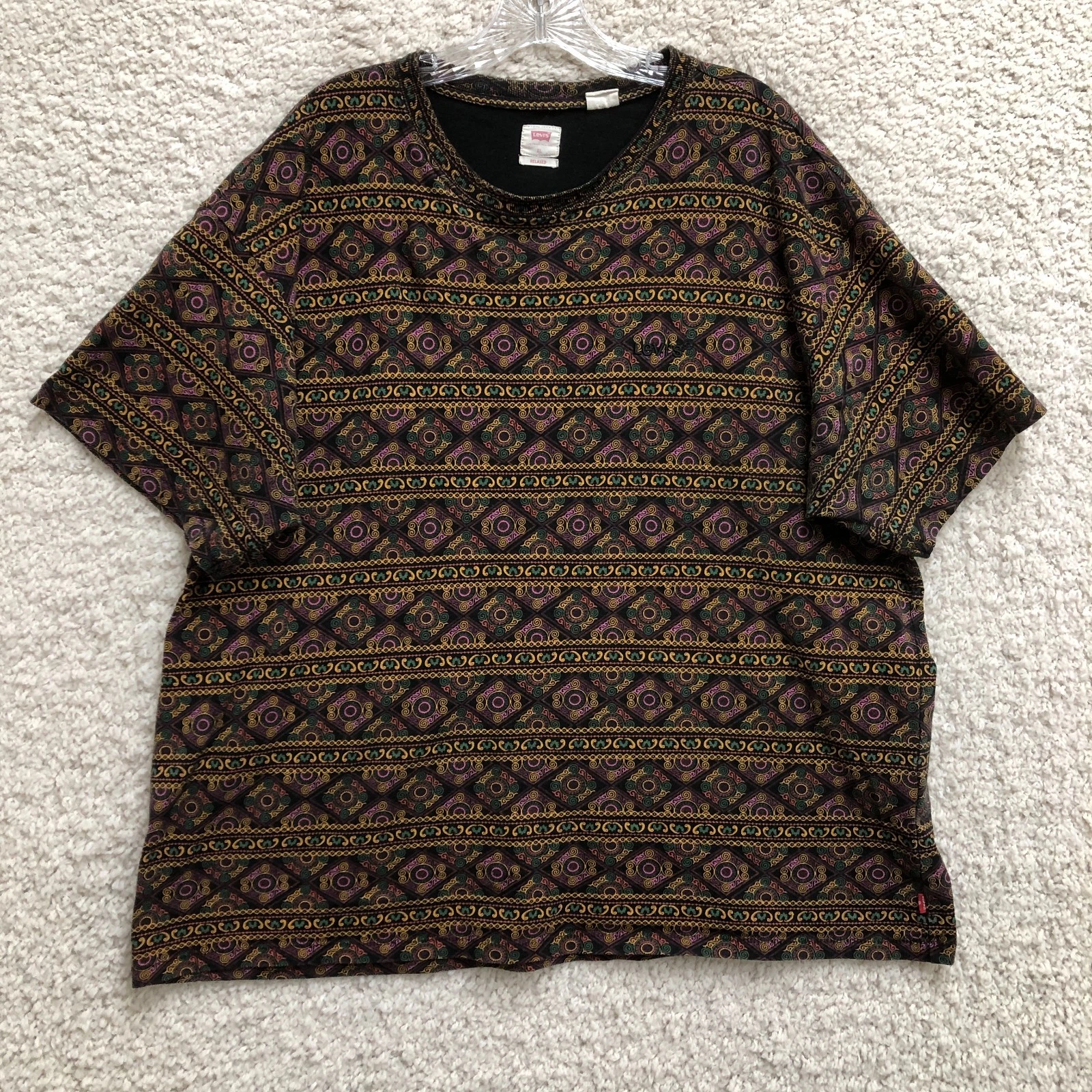 Levis Shirt Extra Large Adult Brown Relaxed Fit Aztec Short Sleeve Crewneck Mens