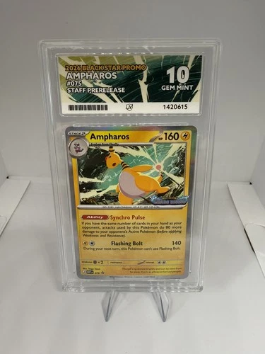 Pokémon TCG - Ampharos MEP 075 - Chaos Rising STAFF Stamped Promo ACE 10 GEM
