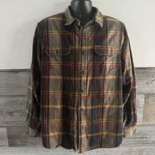 Orvis Men  s Flannel Shirt Jacket L Large Plaid Button Front Outdoor Casual H1 
