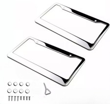 2 Pcs Chrome 304 Stainless Steel Metal License Plate Frame Tag Cover Screw Caps