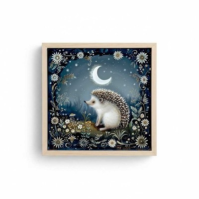 Hedgehog Wood Framed Metal Block Box Sign - Kids Room Shelf Sitter Wall Decor