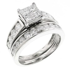 14K White Gold 1.91 Carat Quad Princess Diamond Engagement Wedding Ring Set