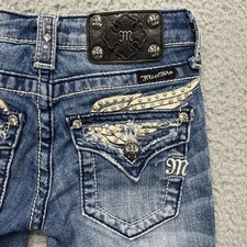 Miss Me Capri Jeans Girls 8 Blue Wash Rhinestone Flap Pocket Stretch Denim