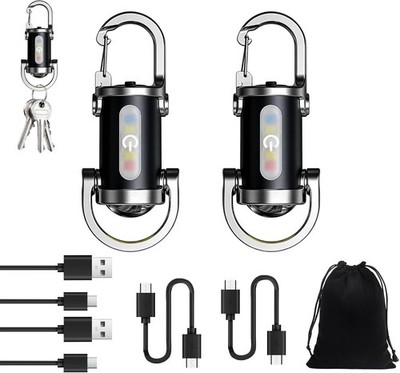 2 Stück Wiederaufladbare Schlüsselanhänger Taschenlampe mit Powerbank Funktion Hohe Lumen Mini