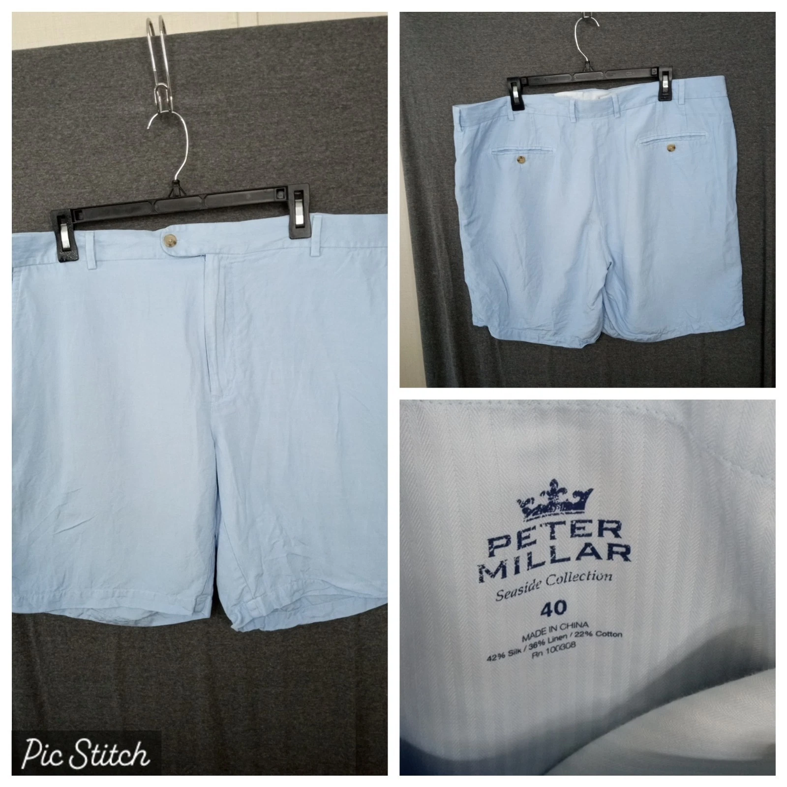 Peter Millar Shorts Mens Size 40 Blue Cotton Knit Wicking Stretch Chinos Seaside