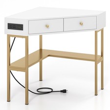 Corner Desk w/ Built-in Charging Station Open Shelves  Storage Drawers Office