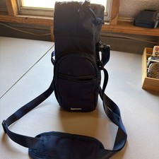 This is a Navy Blue Sportsnew insulated water bottle carrier sling bag.