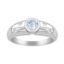 0.90 Ctw Round Aquamarine 925 Sterling Silver Solitaire Bezel Set Ring