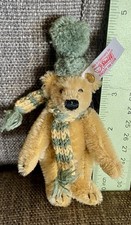RARE Steiff 3.5 Jtd Miniature XS Golden Teddy Bear Mohair W/Hat Scarf So Cute