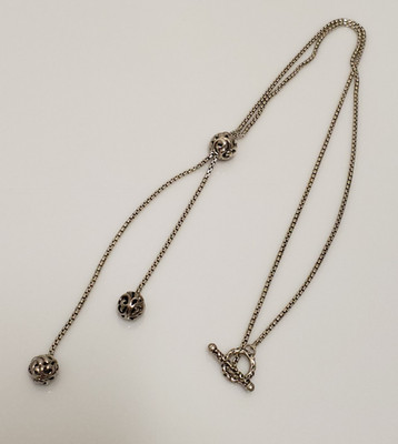 Charles Krypell Sterlingsilber Box Kette Efeu Perlen Kugel Lariat Knebel Halskette