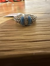 LAGOS Blue Caviar Ceramic & Caviar Diamond Ring in Sterling Silver Size 7