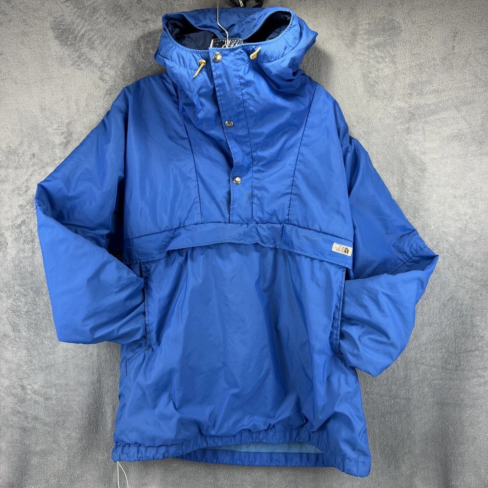 VTG North Face Jacket Adult Large Blue GTX Pockets Hooded 1/2 Zip Snap AS IS