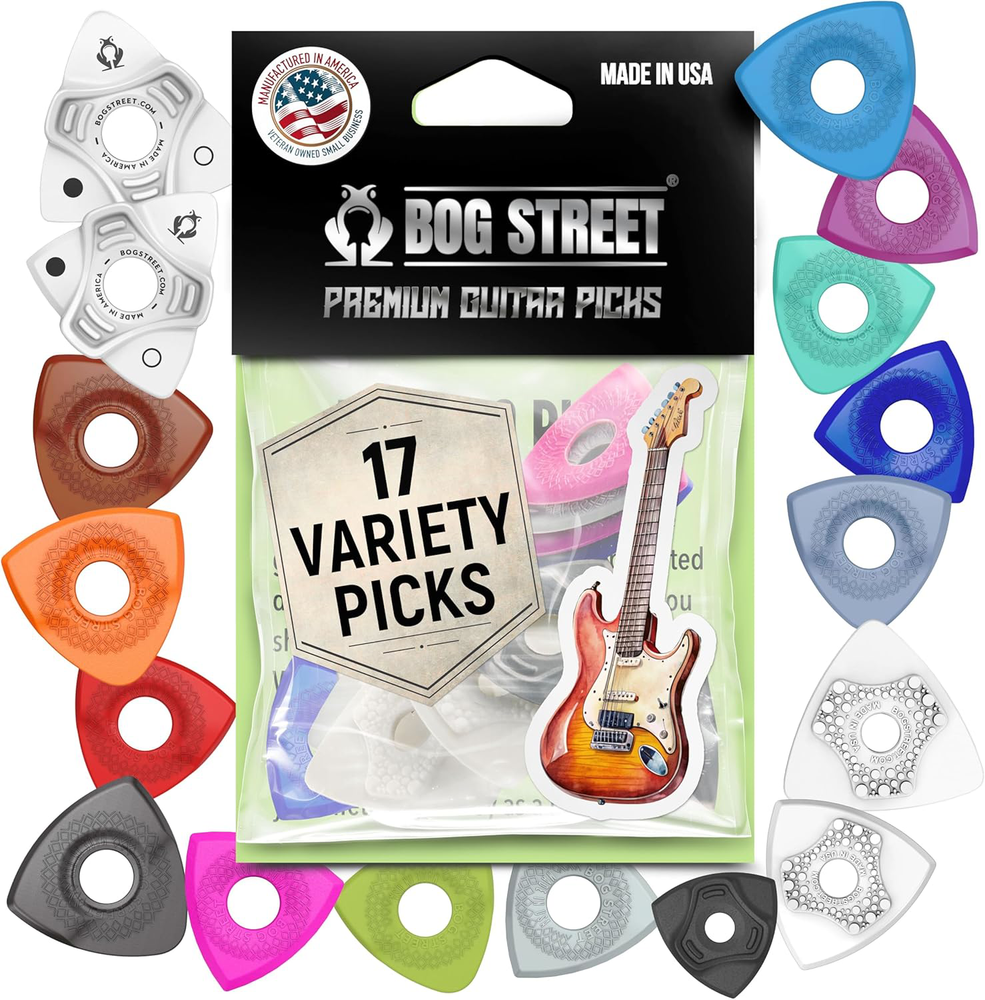 USA-Made Guitar Picks Variety Pack - 17 Ergonomic & Durable Plectrums