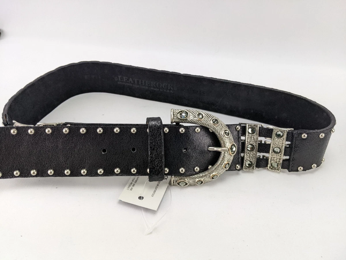 Leatherock Black Leather Stretch Waist Scalloped Edge Belt - Size L 32 Black Leather Western Tooled Belt Scallop Laced Edge  main image 4