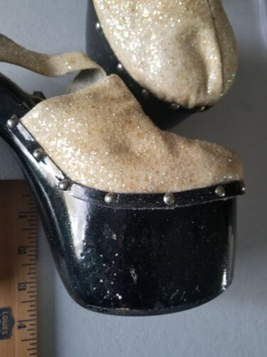 Scarpe donna vintage anni 70 GAMMINA discoteca glitter legno plateau Italia 7,5 8 38 - Foto 14 di 22