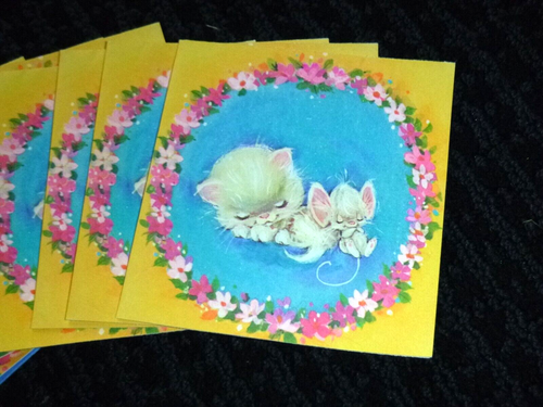8 Vtg 70s American Greetings Small Blank Greeting Gift Cards Kitty & Mouse - Picture 2 of 5
