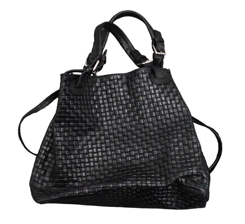Ladies Unbranded Black Woven Italian Leather Handbag Shoulder Bag H49