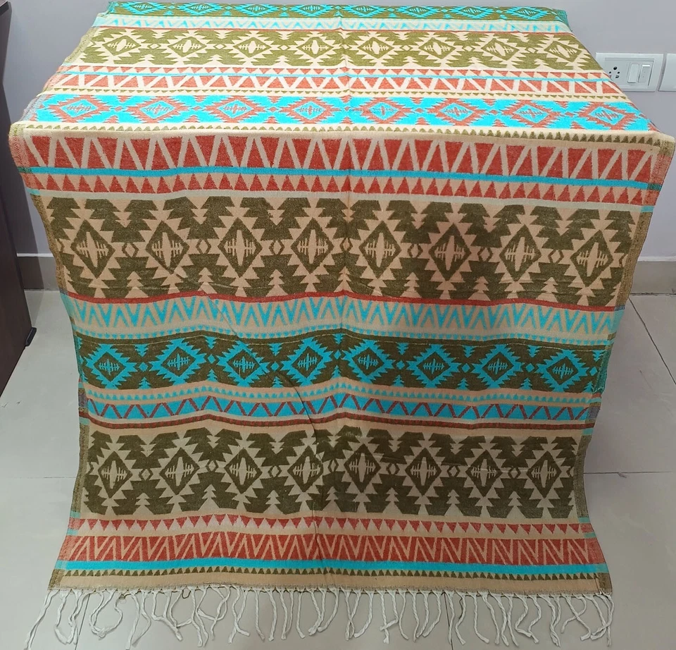 Hand Woven Himalayan Shawl Long Throw Reversible blanket multicolor unisex wrap - Image 4 of 4