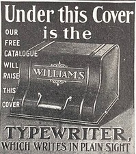 1902 WILLIAMS Visible Typewriter Under This Cover Vtg Office Print Ad~Derby,Conn thumbnail