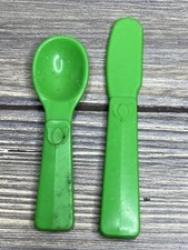 Vintage Plastic Green Utensils Knife Spoon Play Kitchen