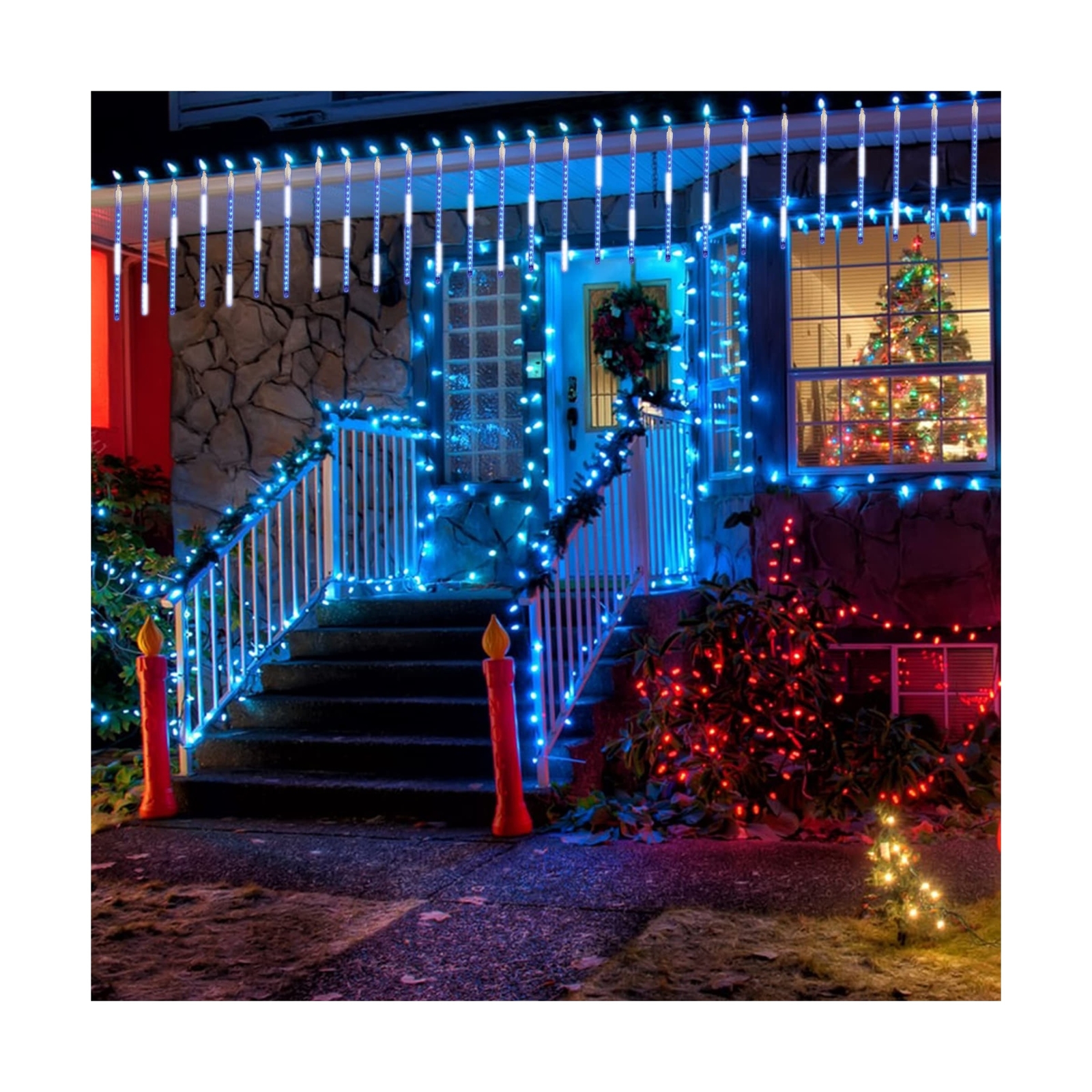 LJLNION Meteor Shower Lights, 12 Inch Outdoor Icicles Christmas Lights