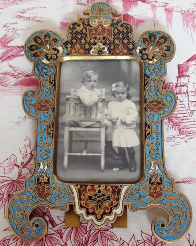 RARE ANTIQUE CLOISONNE ORIENTALIST ENAMEL DECOR PHOTO PICTURE FRAME TOP QUALITY - Picture 3 of 11