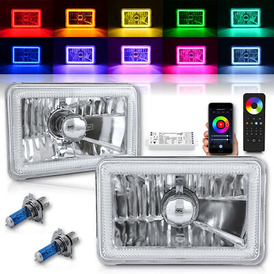 4X6 Bluetooth RF Color Change RGB SMD LED Halo Headlight Halogen Light ...