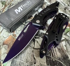 M-Tech Spring Assisted Magenta purple Blade Tactical Knife bottle opener