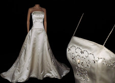Ivory SILK Wedding Dress Swarovski Crystal Straps Bridal Gown ANGELINA COUTURE