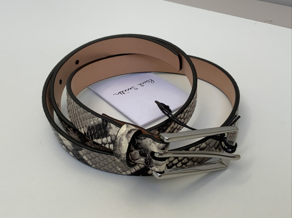 Designer Paul Smith Snake Print Leather Skinny Buckle Belt 33