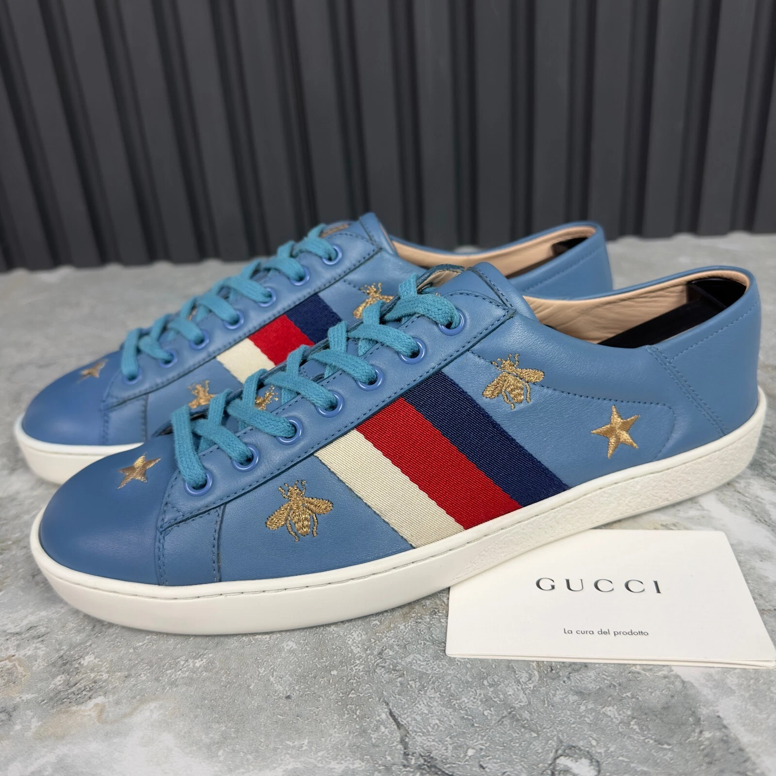 Talons pliables broderie abeilles Gucci Ace Stars bleu 7 G ou 7,5 US ou