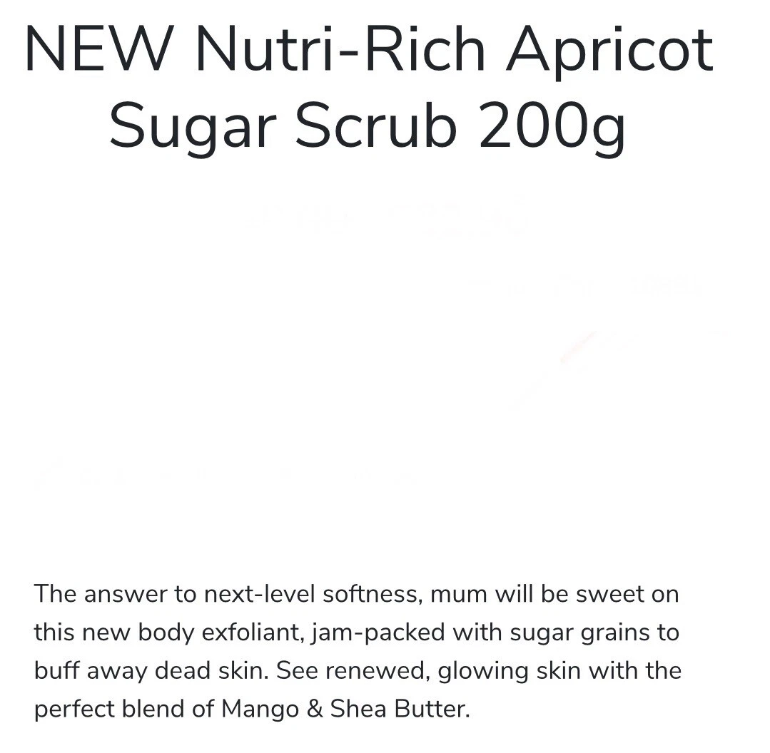 2 X Nutrimetics Nutri-Rich Apricot Sugar Scrub Exfoliant Renewed Glowing skin