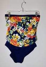 NWT Jantzen Women's Navy Blue Floral 1-Pc Strapless Convertible Swimsuit sz 8