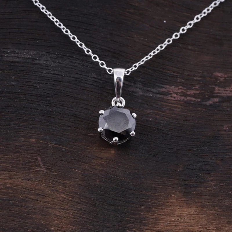 Round Cut Black Diamond Beautiful Women's Necklace/Pendant 14k White Gold Finish - Image 3 of 4