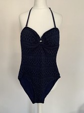 Accessorize Swimsuit Navy Blue Crochet Bandeau Removable Straps Padded - Size 8