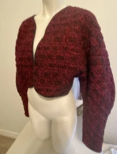 Vtg 80s Cristina Jan Barboglio DOLMAN Red QUILTED Bolero Open Jacket USA S M