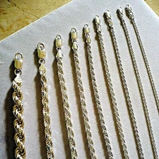1MM-7MM MEN'S&WOMEN'S 925 STERLING SILVER ROPE CHAIN NECKLACE & BRACELET 7"-30"