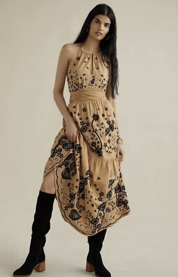 Anthropologie Maeve Veruschka Embroidered Maxi Dress Ruffle Hem Tan Black 4 NWT | eBay Anthropologie Maeve Veruschka Embroidered Maxi Dress Ruffle Hem Tan Black 4 NWT | eBay