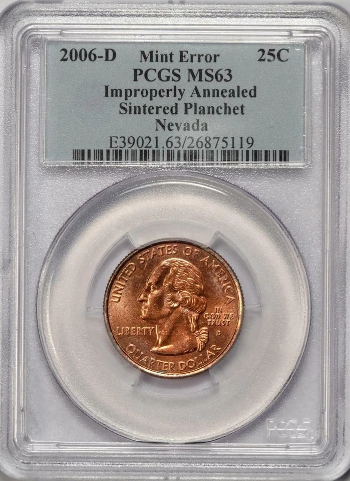 2006 D PCGS MS63 Improperly Annealed Planchet Nevada Quarter Mint Error Wow RED - Image 2 of 4