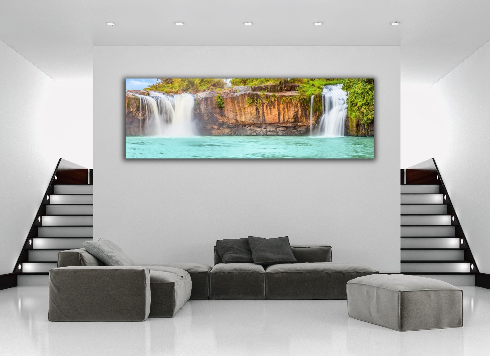 Tropical Island Waterfall Panoramic Picture Canvas Print Home Decor Wall Art