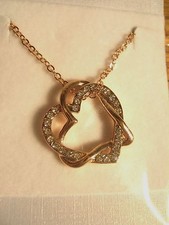 Lovely 9K Rose Gold Filled Connected Hearts Crystal Pendant Necklace New 