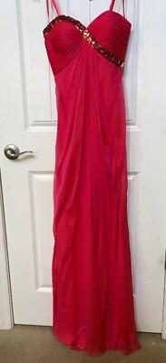 La Femme Dress Maxi Womens Sz 0  Red Forma Rhinestone Sweetheart Zip CutOut Back