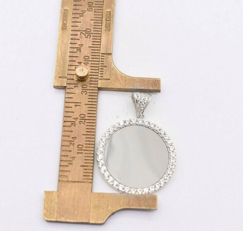 Round Medallion Picture Frame Memory CZ Charm Pendant Real SOLID 10K White Gold - Picture 2 of 7
