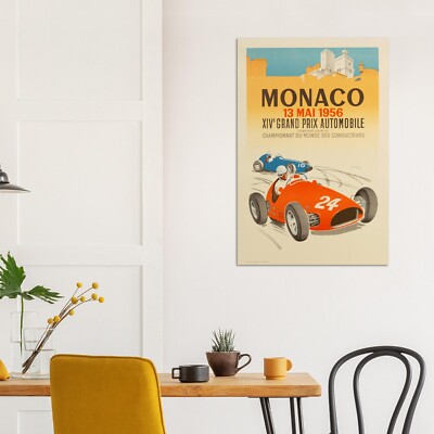 Affiche Grand Prix De Monaco 1956 – Reproduction F1 Avec Cadre Au Choix