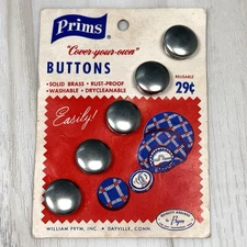 VTG PRIMS Cover-Your-Own Buttons 5pk Round Brass BUTTON COVERS Sz 30 3/4'' NIP