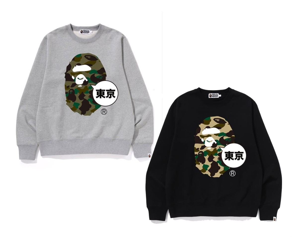 A BATHNIG APE Men's 1ST CAMO TOKYO APE HEAD CREWNECK SWEAT SHIRT