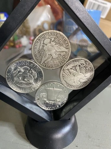 Nice Lot Of 4 Different Half Dollars Barbers Kennedy Franklin And Standing Lib