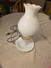Vintage Hobnail Milk Glass Table Lamp with Bell Shade White