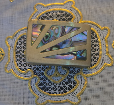 Sandy Rivera Geometric Inlay Rectangular Metal Belt Buckle Interchangeable 1.5''