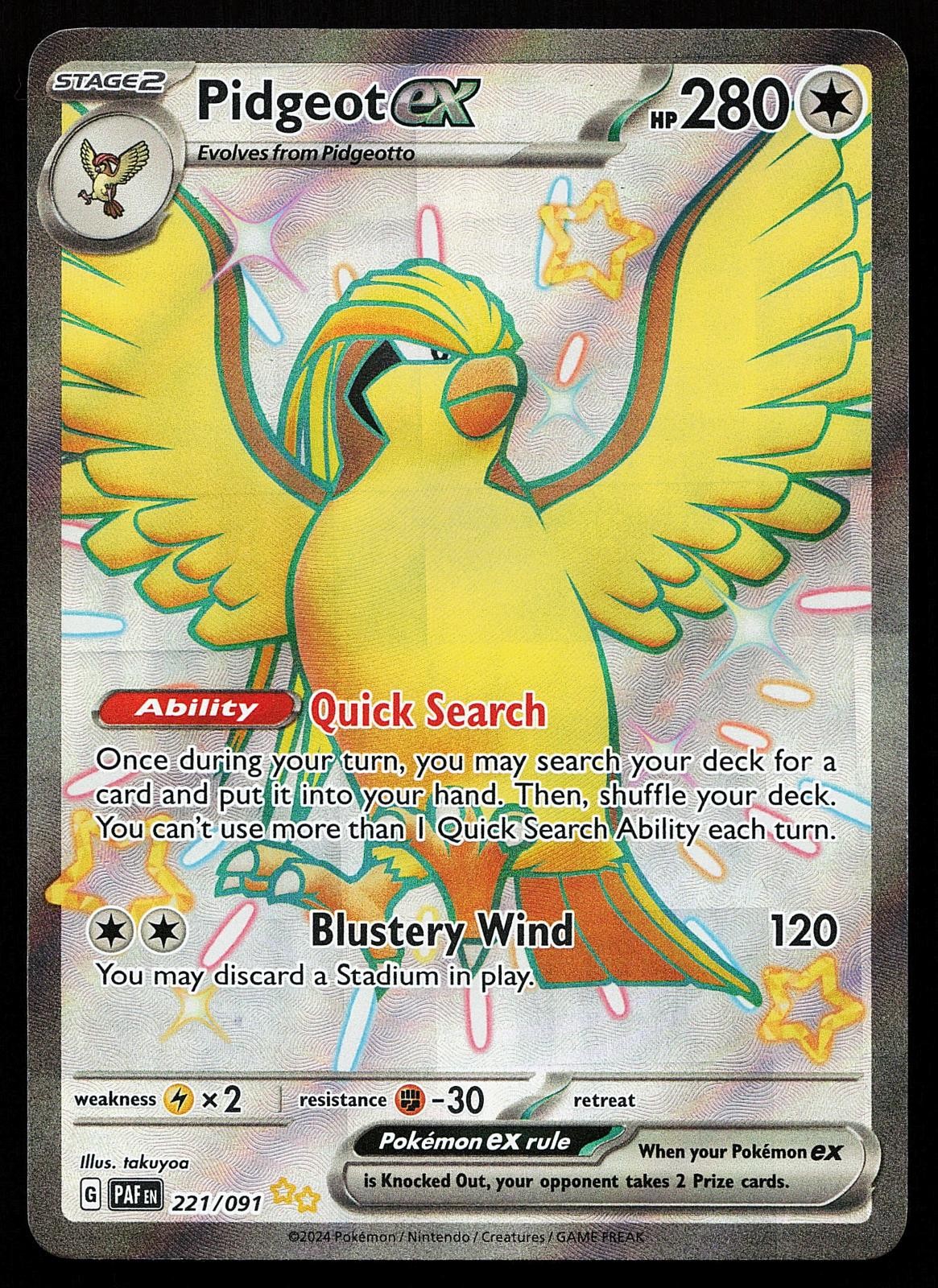 Pidgeot ex 221/091 Shiny Ultra Rare Paldean Fates Pokemon Card